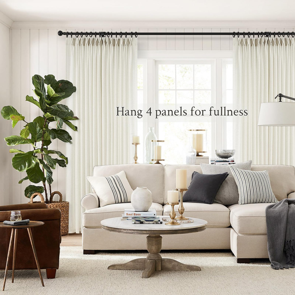 132 Inch Pinch Pleated Linen Curtains 2 Panels Natural Semi Sheer G514713