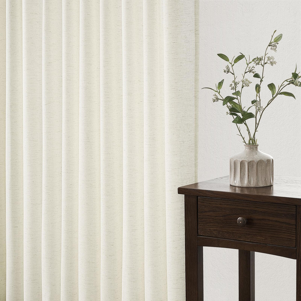 132 Inch Pinch Pleated Linen Curtains 2 Panels Natural Semi Sheer G514713