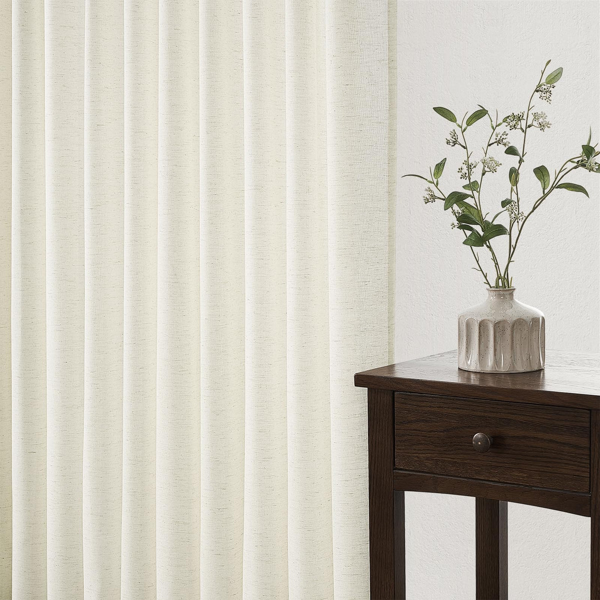 132 Inch Pinch Pleated Linen Curtains 2 Panels Natural Semi Sheer G514713