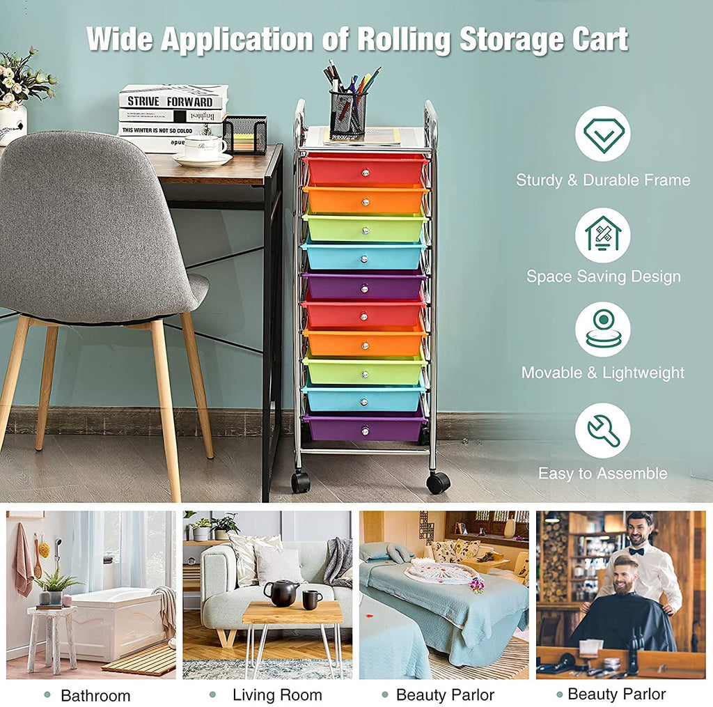 10 Drawer Rolling Storage Organizer Cart S636