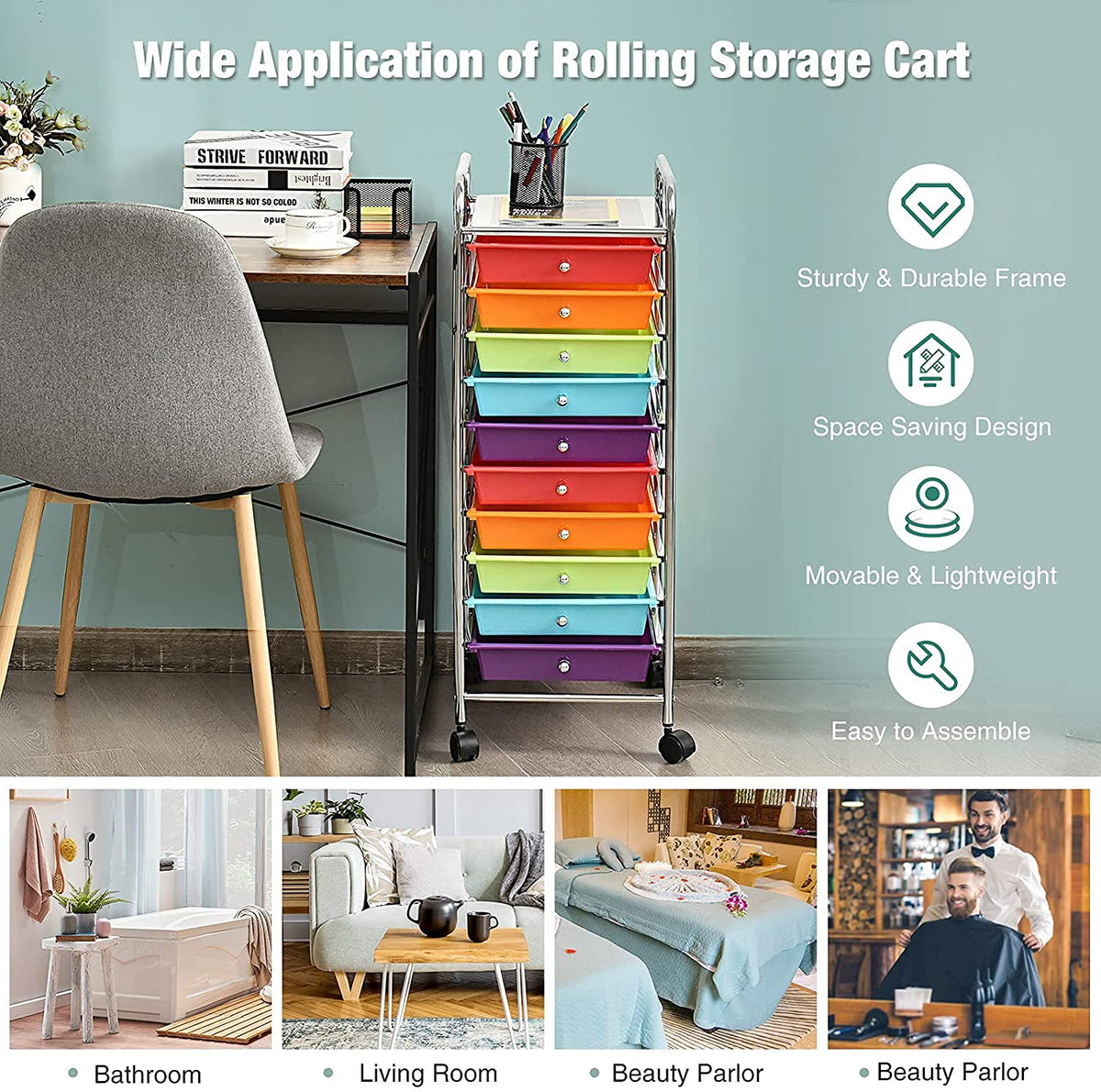 10 Drawer Rolling Storage Organizer Cart S636