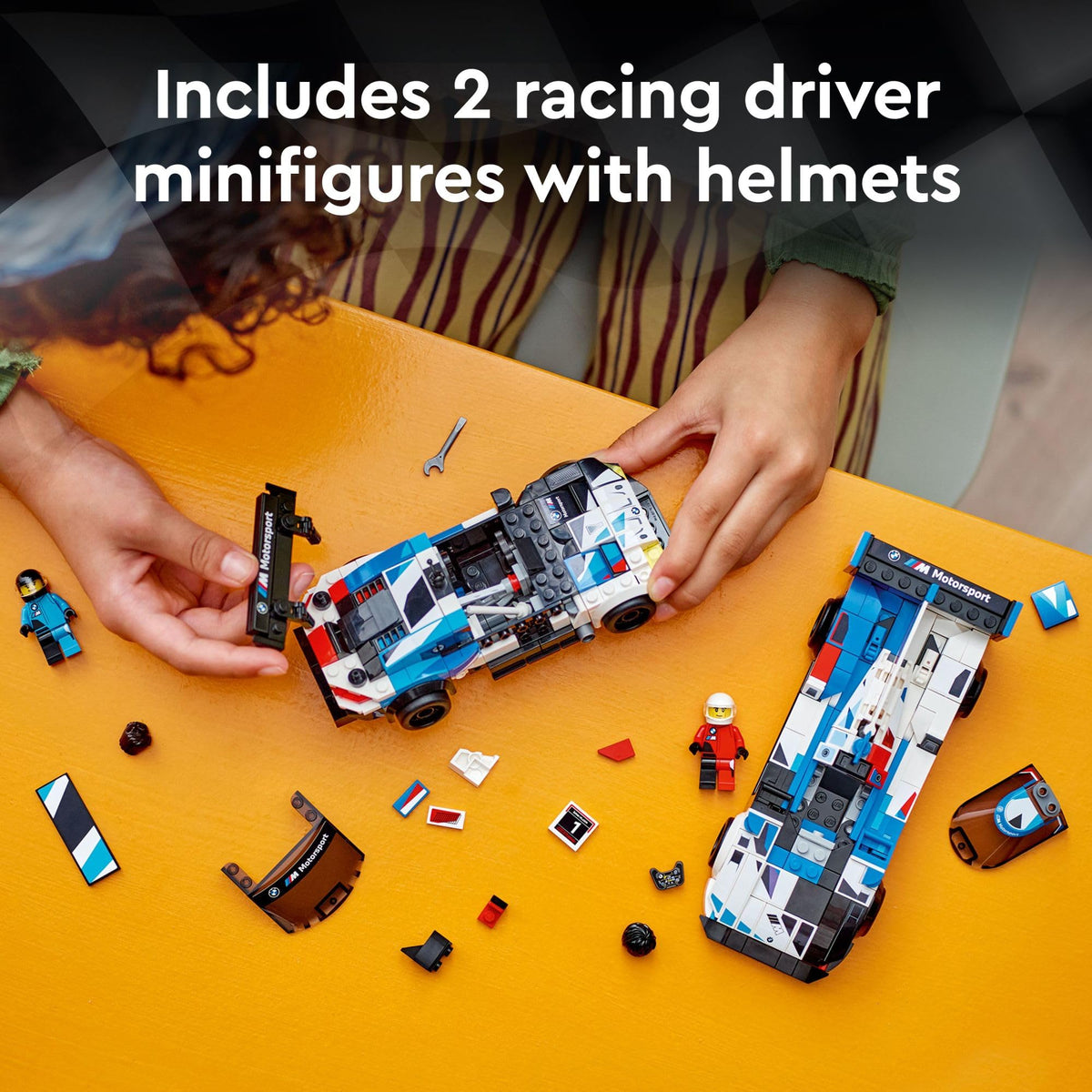 Buildable Race Car Toy Set with 2 Models and 2 Minifigures I1164