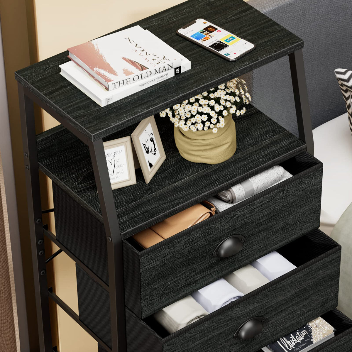 Tall Nightstand with Fabric Drawer C180