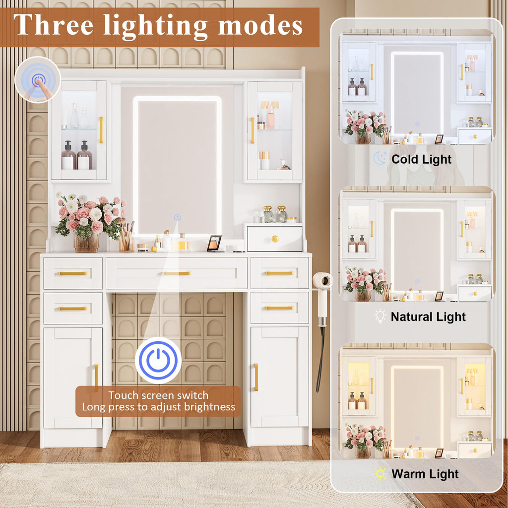 Vanity Desk with Mirror and LED Lights V854499
