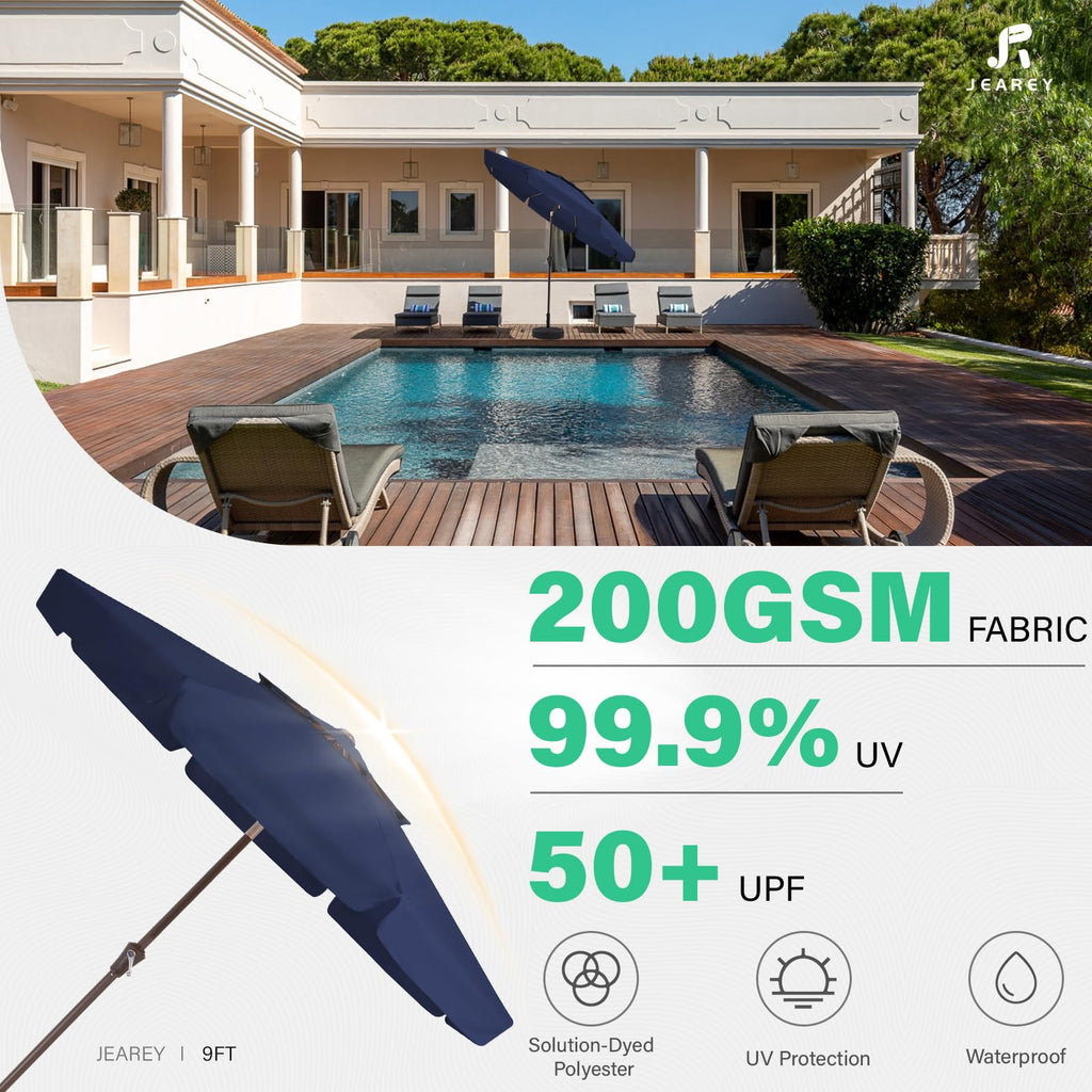 9ft 2-Tier Patio Umbrella, Crank Tilt, Navy Blue C171406