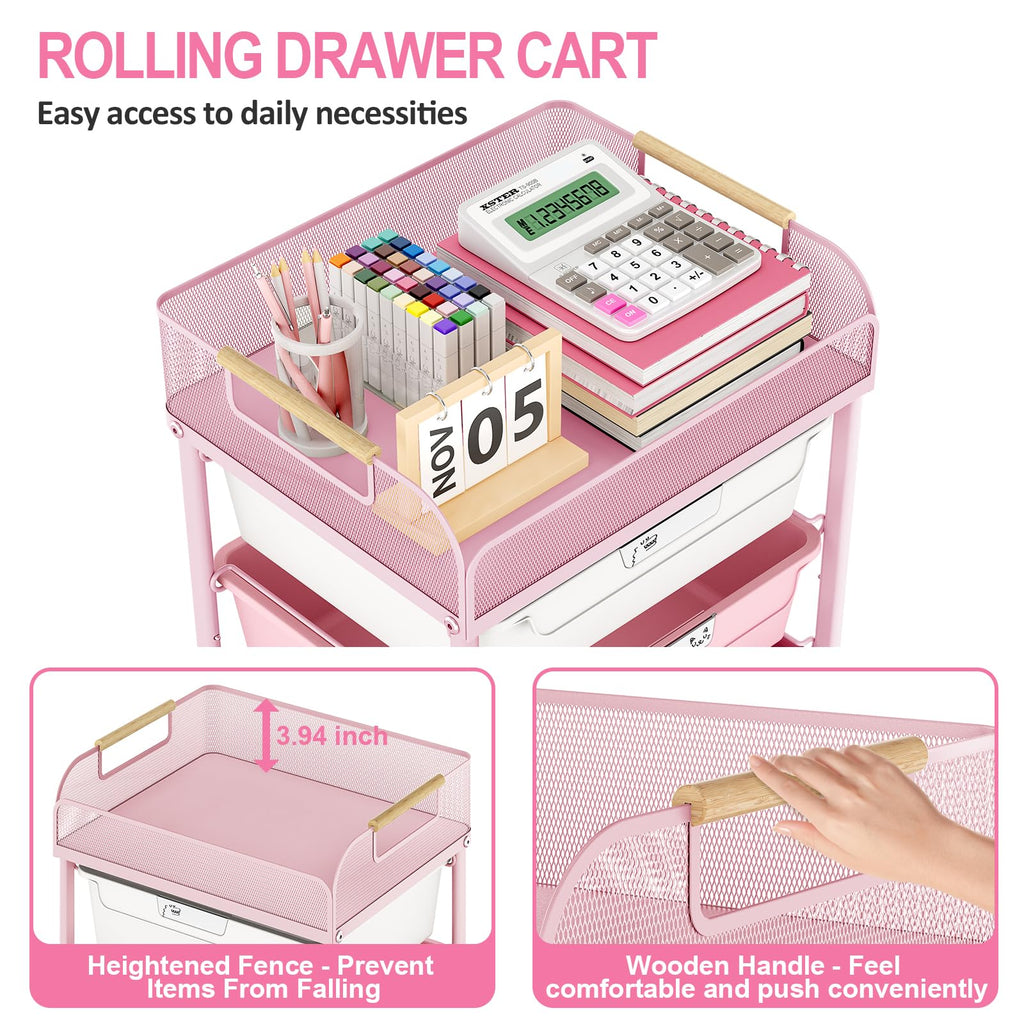 4-Drawer Rolling Storage Cart with Mesh Top Q616