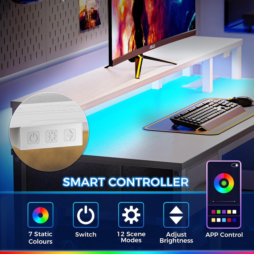 53 inch Reversible L Shaped Desk with LED Lights & Power Outlets V29990