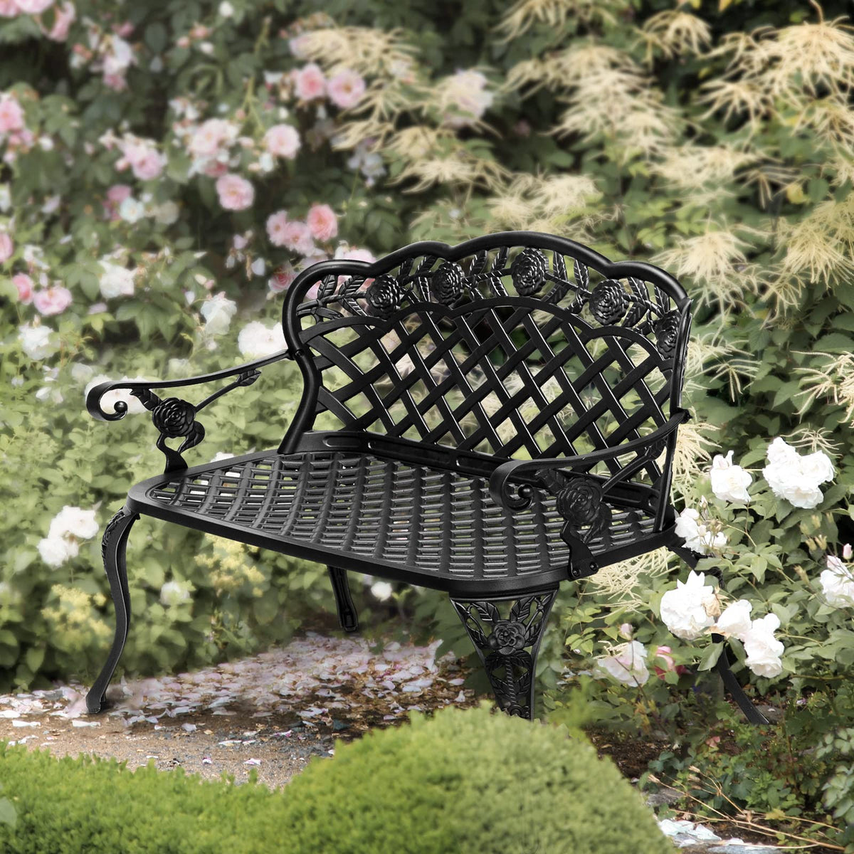 42.5" Black Cast Aluminum Outdoor Bench V880