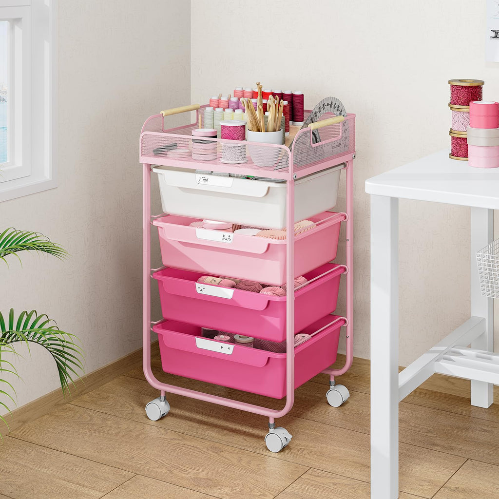 4-Drawer Rolling Storage Cart with Mesh Top Q616