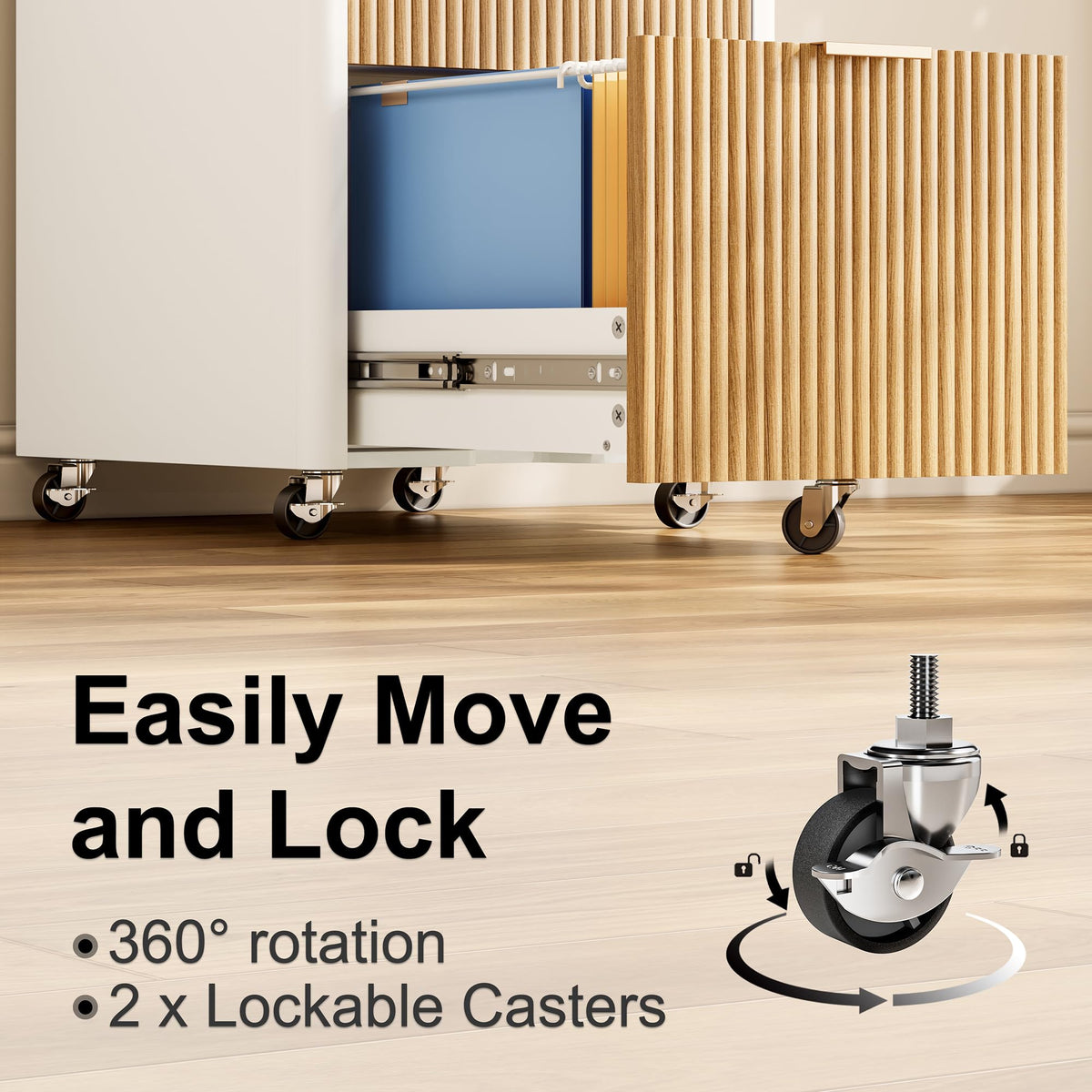 2 Drawer Wooden Mobile File Cabinet with Lock D227