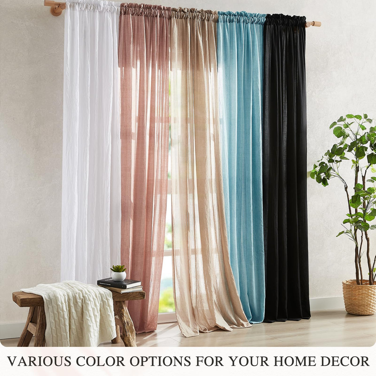 Blush Pink Sheer Cotton Linen Curtains 2 Panels W17432