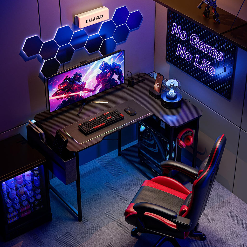 L Shaped Gaming Desk 40 Inch Black Carbon S5463