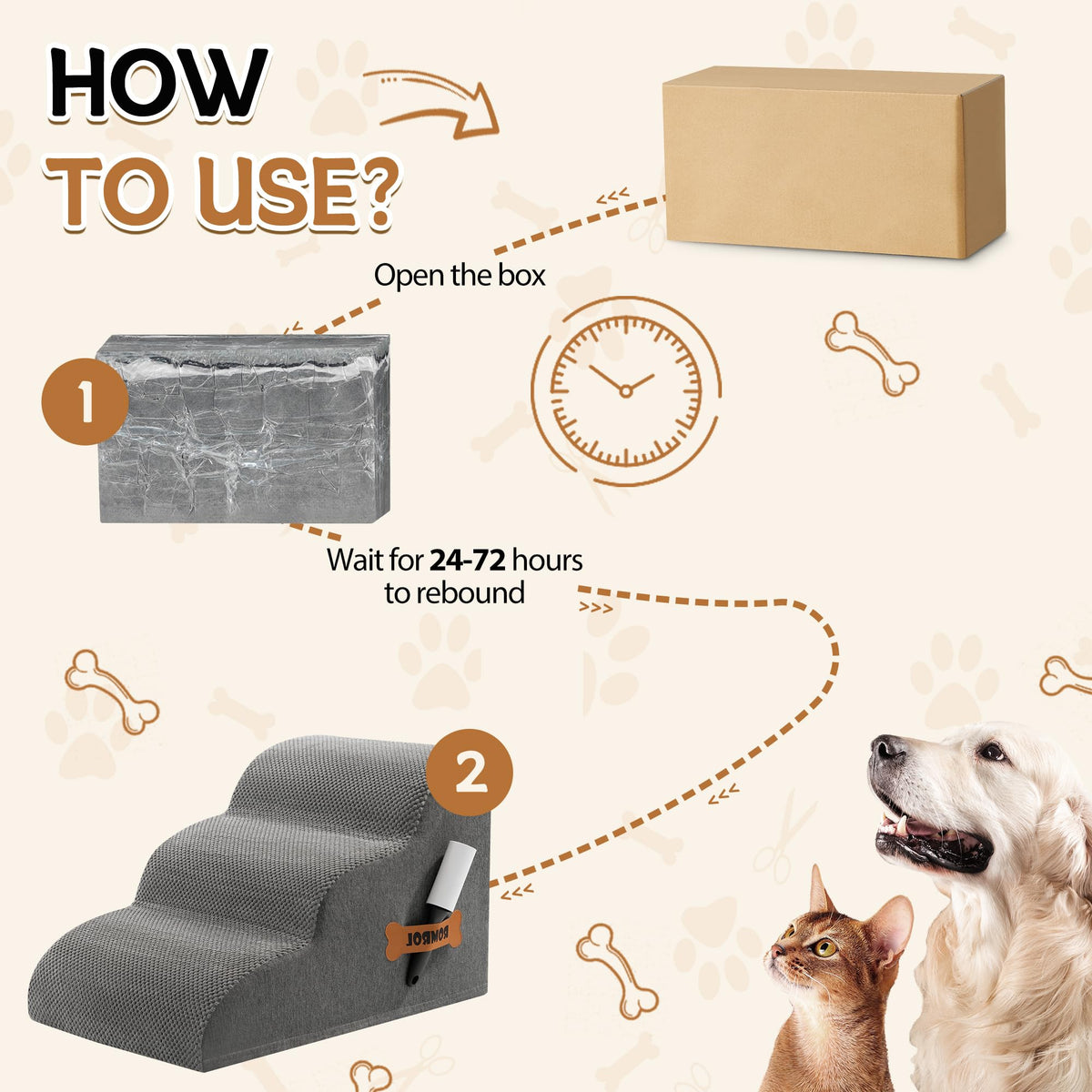 3-Steps Dog Stairs Ramp with Non-Slip Waterproof Fabric Cover J356