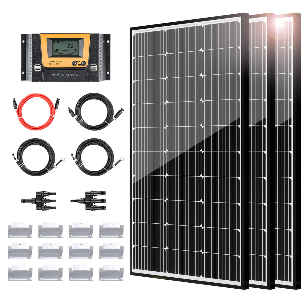 300 Watt 12 Volt Monocrystalline Solar Panel Kit with 40A PWM Charge Controller O745