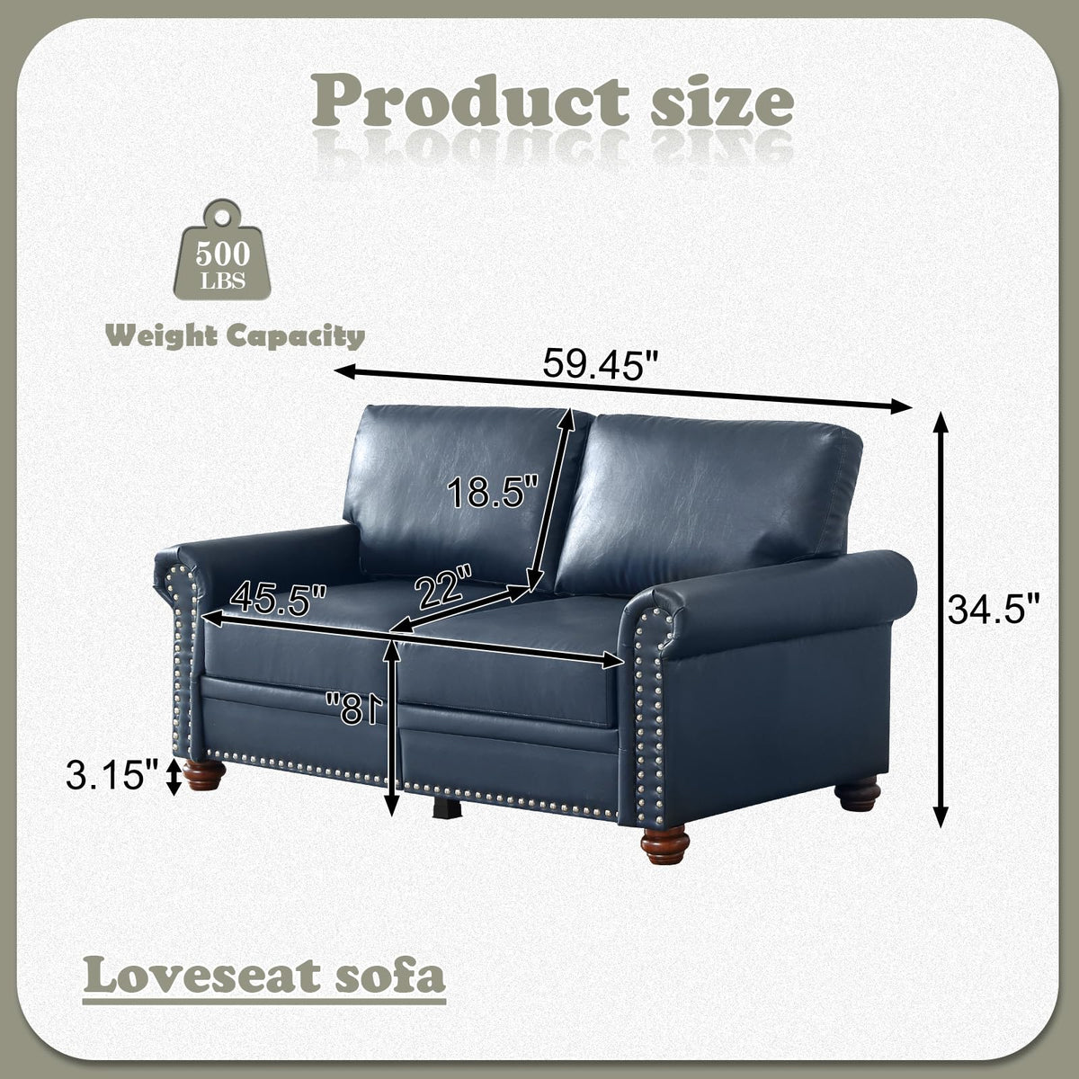 Navy Blue PU Leather Storage Loveseat Sofa Y8676