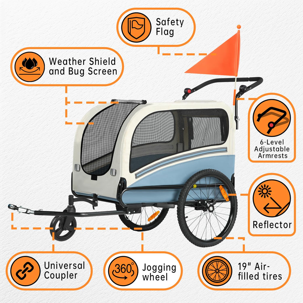 Dog Bike Trailer, 2-in-1 Pet Stroller Cart Bicycle Carrier, Folding with Quick Release Wheels U596787