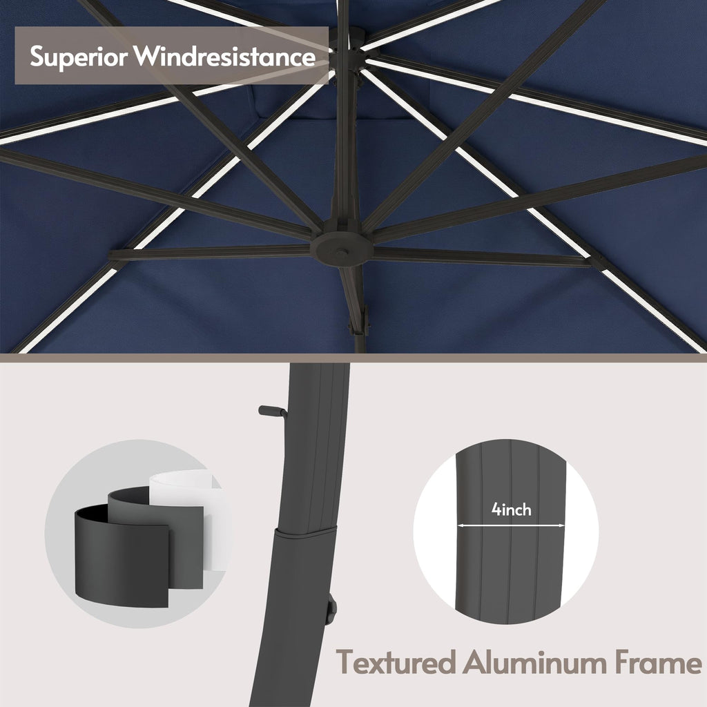 11x11ft Solar Powered Led Cantilever Umbrella with Base N2060