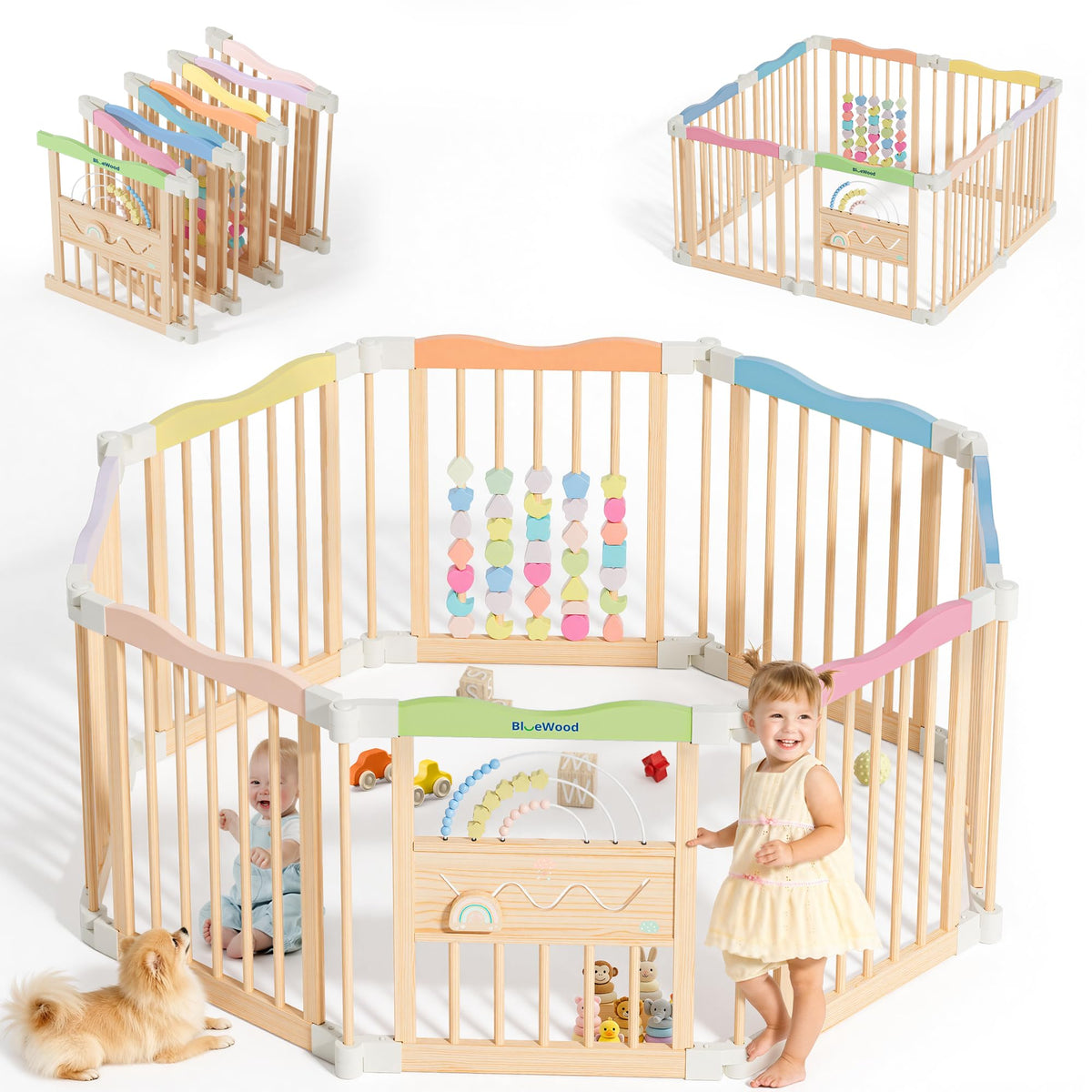 Foldable Wooden Baby Playpen, 45 x 45 x 24 inches L92306