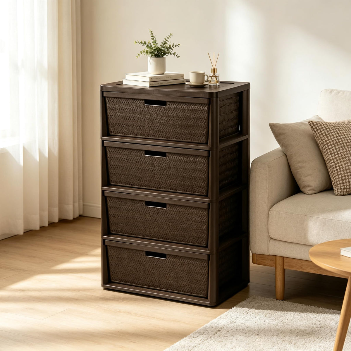 Brown 4 Drawer Storage Tower W556238
