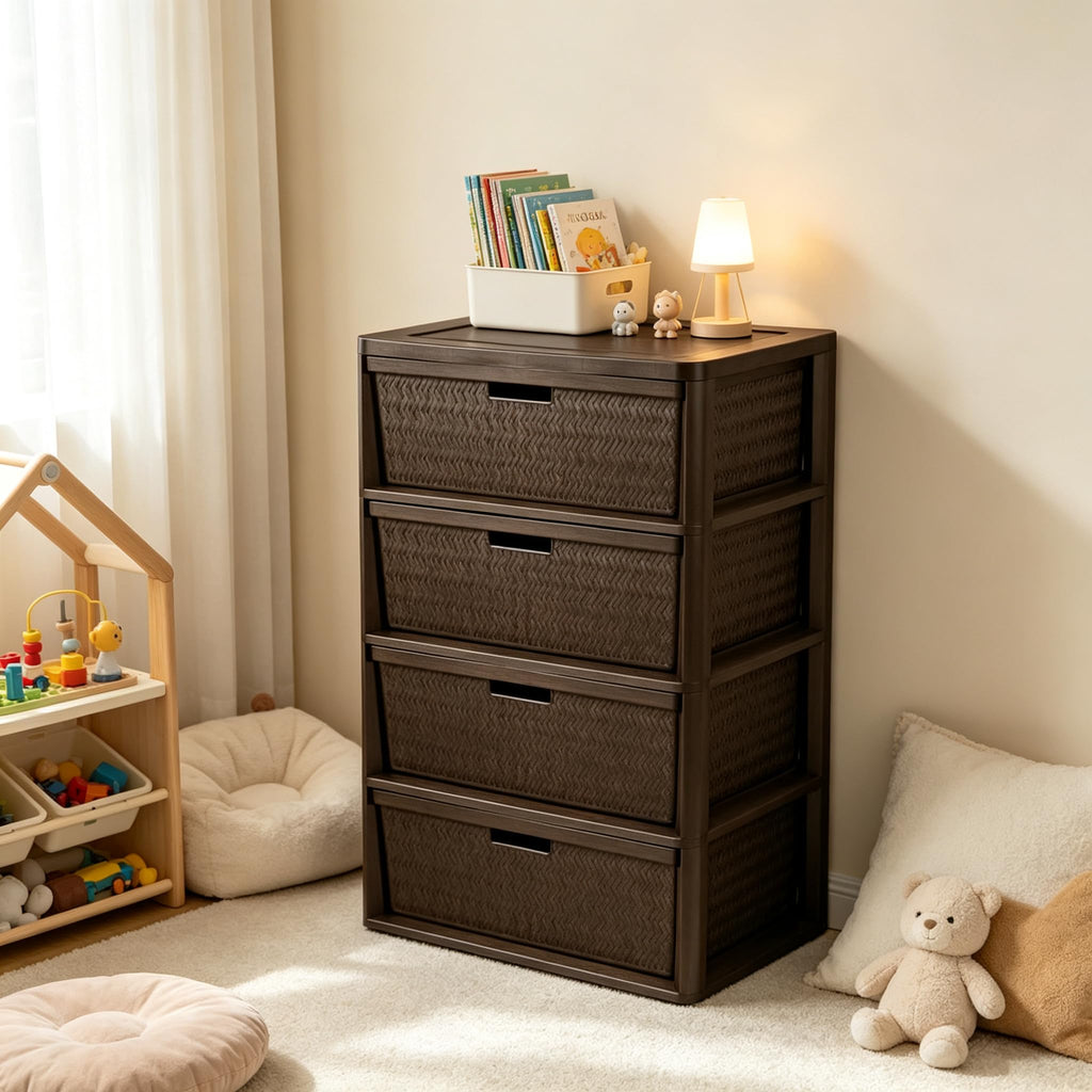Brown 4 Drawer Storage Tower W556238