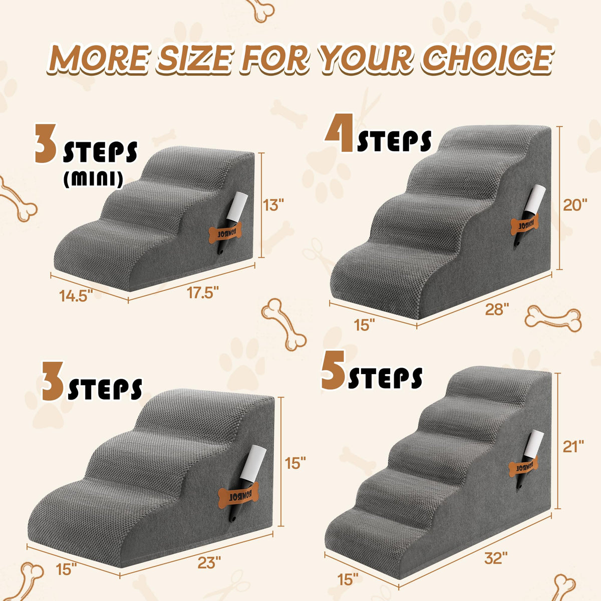 3-Steps Dog Stairs Ramp with Non-Slip Waterproof Fabric Cover J356