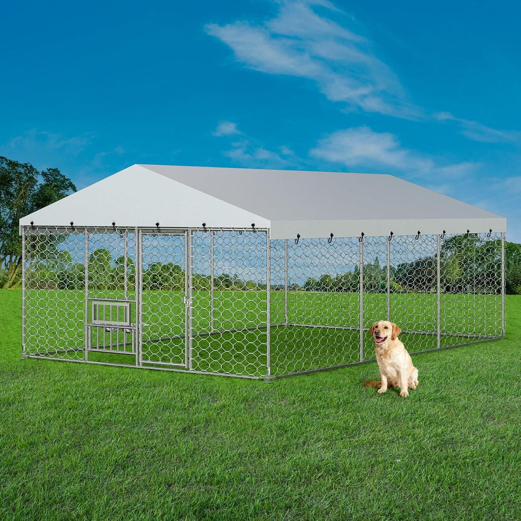10x15FT Galvanized Outdoor Dog Kennel F7186