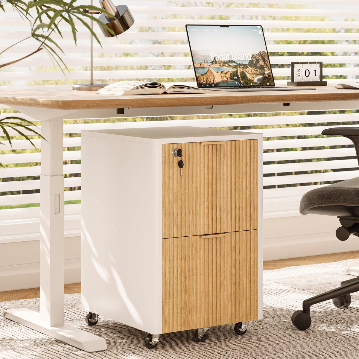 2 Drawer Wooden Mobile File Cabinet with Lock D227