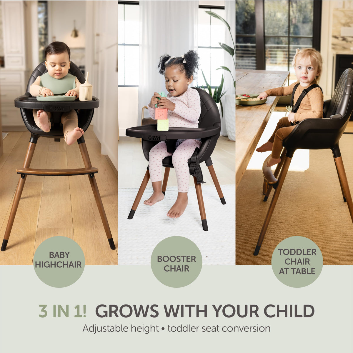 Convertible Wooden High Chair with Adjustable Height H3380
