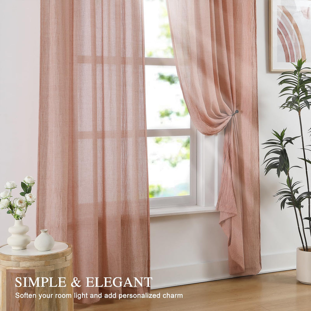 Blush Pink Sheer Cotton Linen Curtains 2 Panels W17432