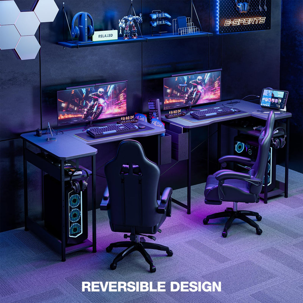 L Shaped Gaming Desk 40 Inch Black Carbon S5463