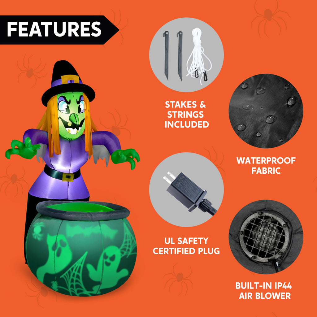 6 Ft Halloween Inflatable Witch and Cauldron Decoration with Green Ghost Light R3302
