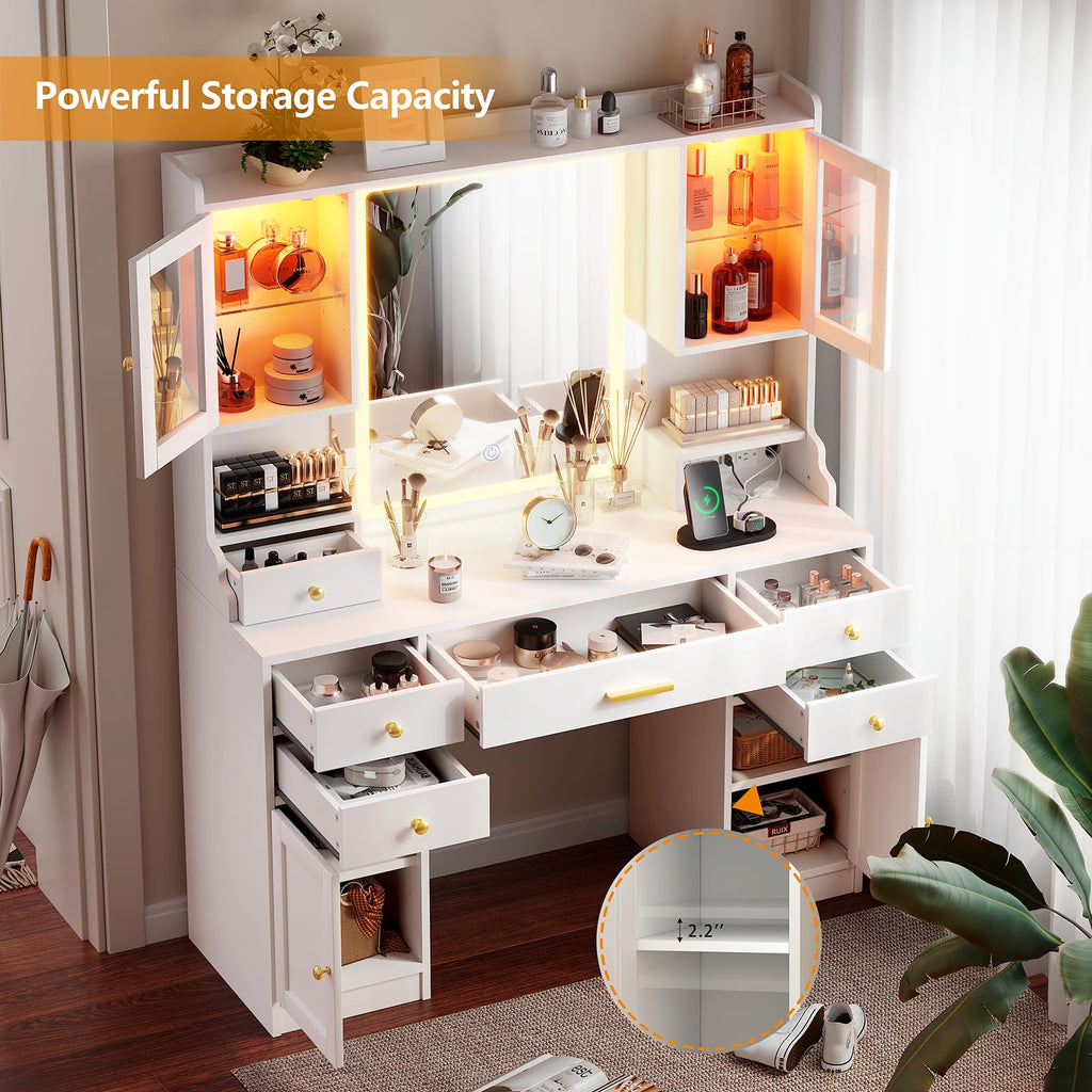 White Makeup Vanity Desk with LED Mirror N5525