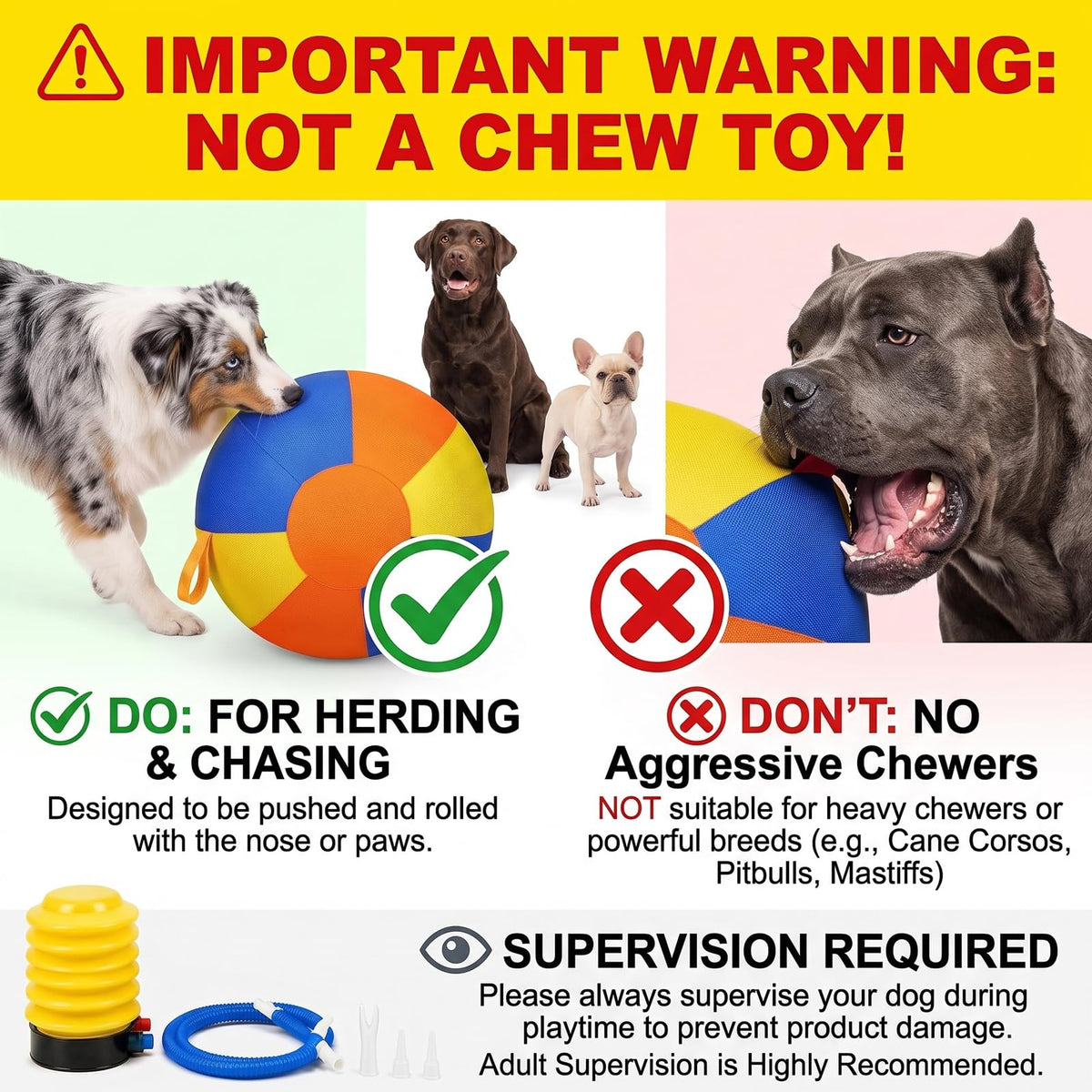 Inflatable Dog Ball with Handle Cover & Pump 18in Z783