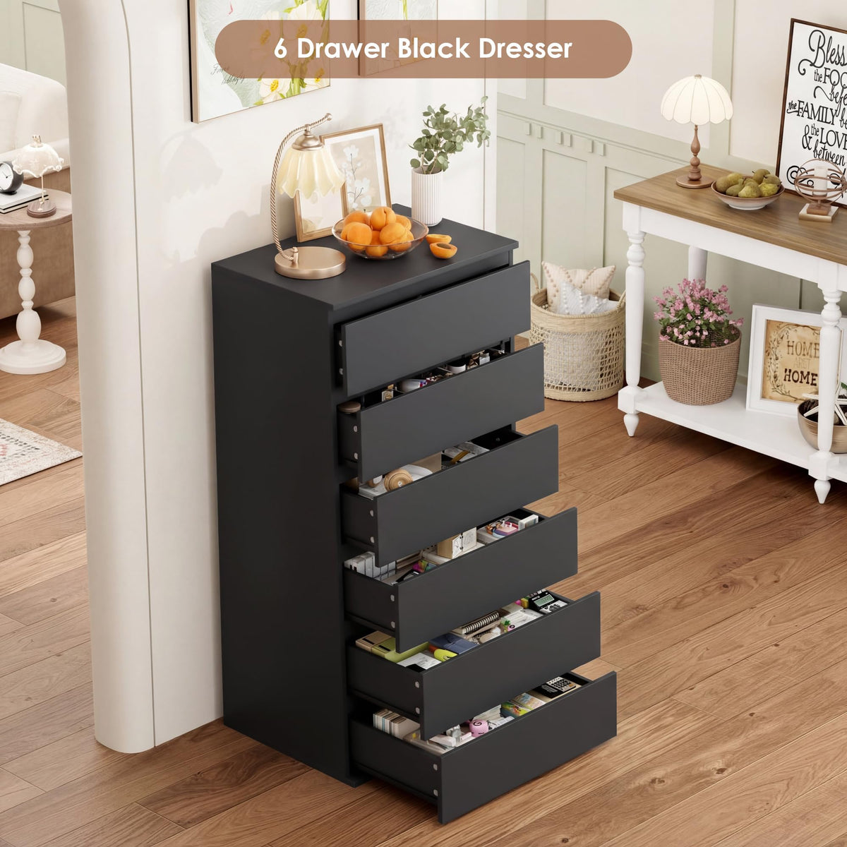 Black 6 Drawer Dresser A318