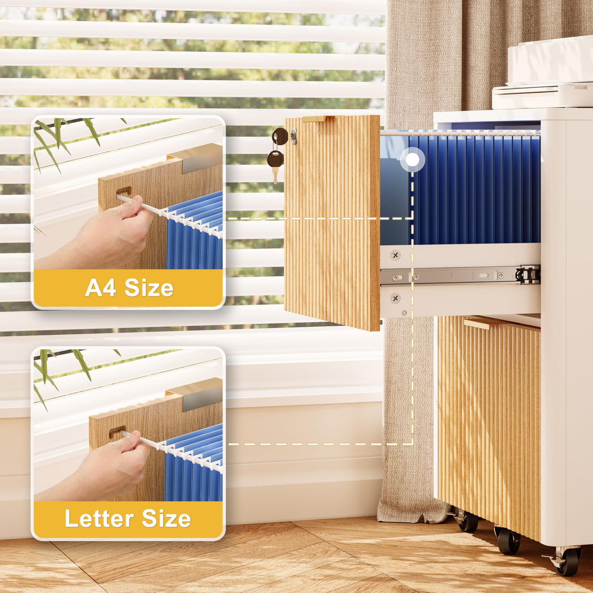 2 Drawer Wooden Mobile File Cabinet with Lock D227