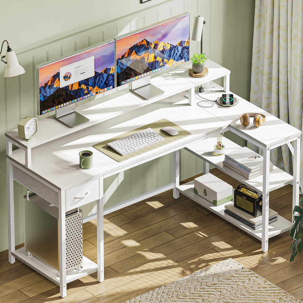 53 inch Reversible L Shaped Desk with LED Lights & Power Outlets V29990