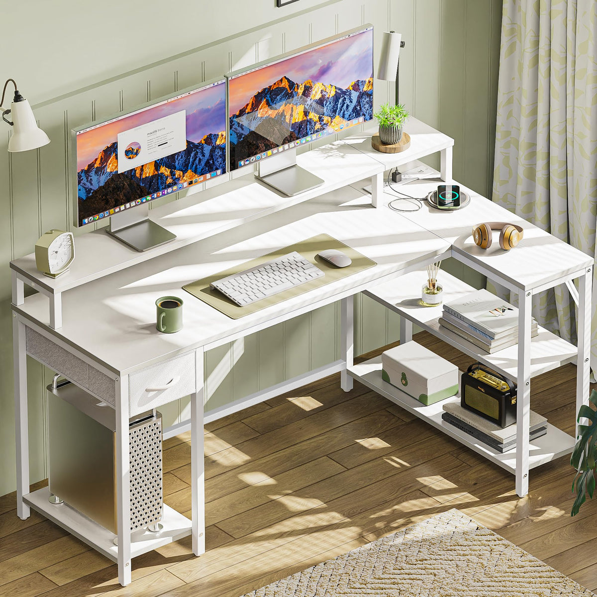 53 inch Reversible L Shaped Desk with LED Lights & Power Outlets V29990