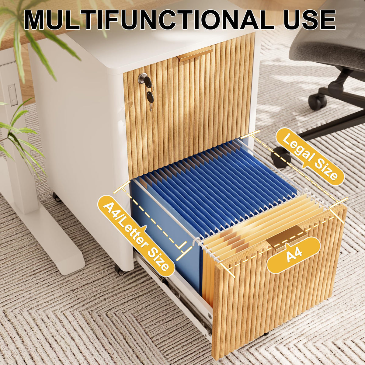 2 Drawer Wooden Mobile File Cabinet with Lock D227