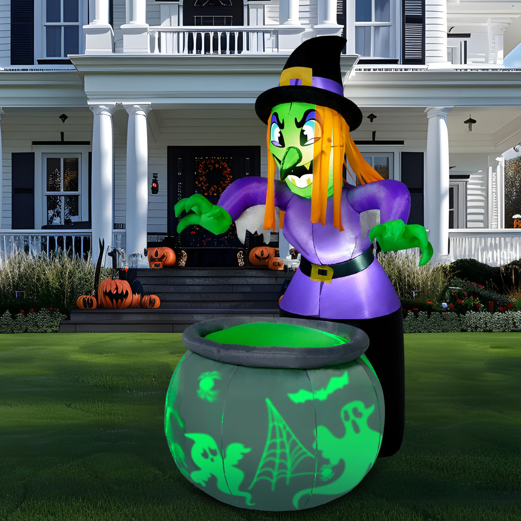 6 Ft Halloween Inflatable Witch and Cauldron Decoration with Green Ghost Light R3302