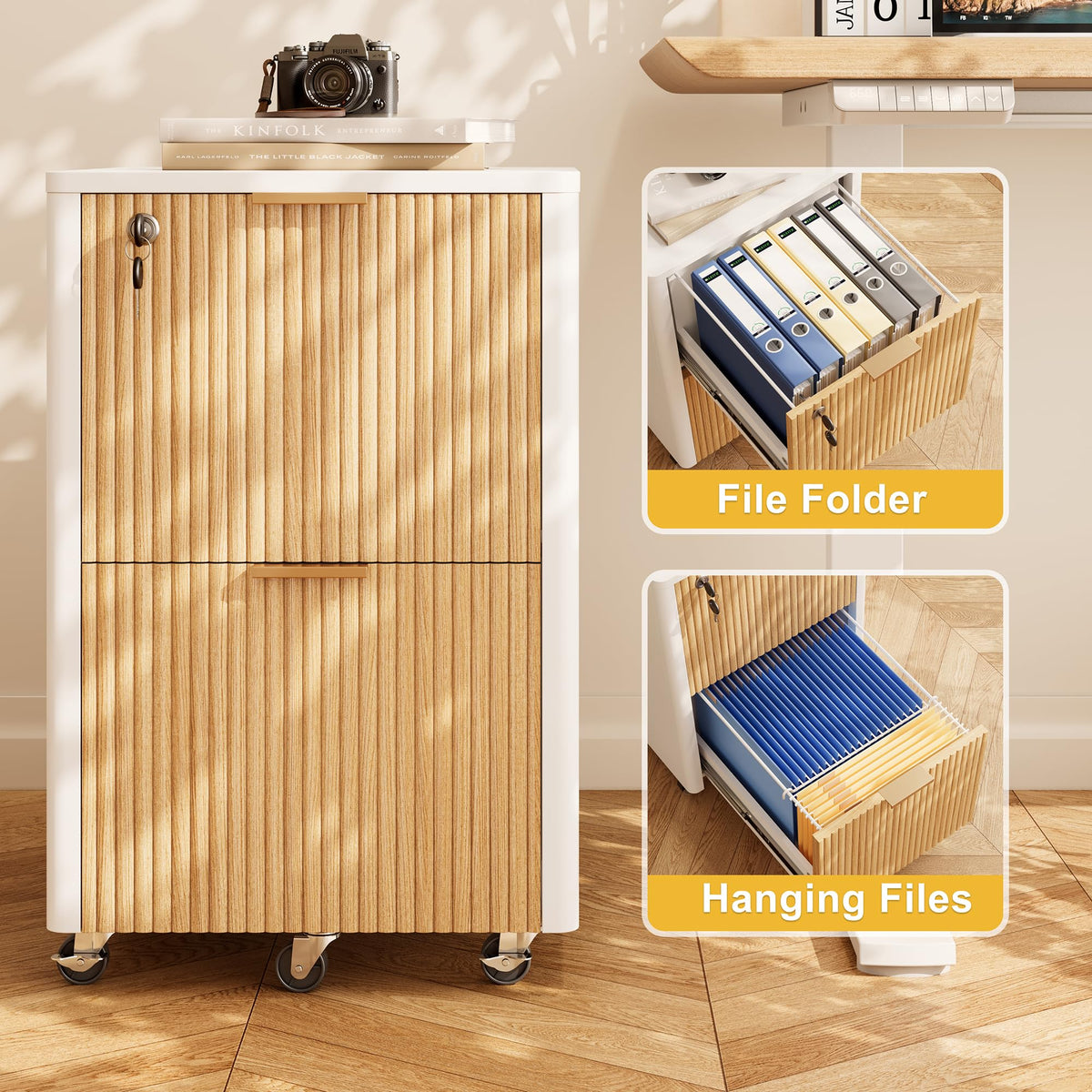 2 Drawer Wooden Mobile File Cabinet with Lock D227