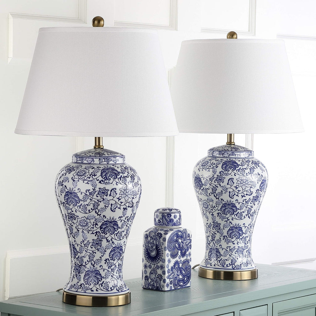 White Blue Ceramic Led Table Lamp Set of 2 M8514