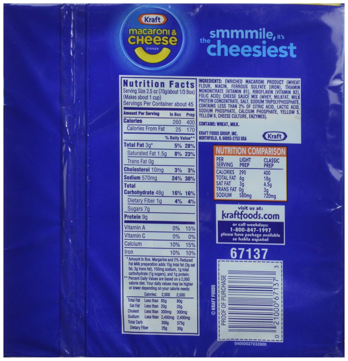 Macaroni & Cheese Dinner 7.25 oz 15 Pack C450