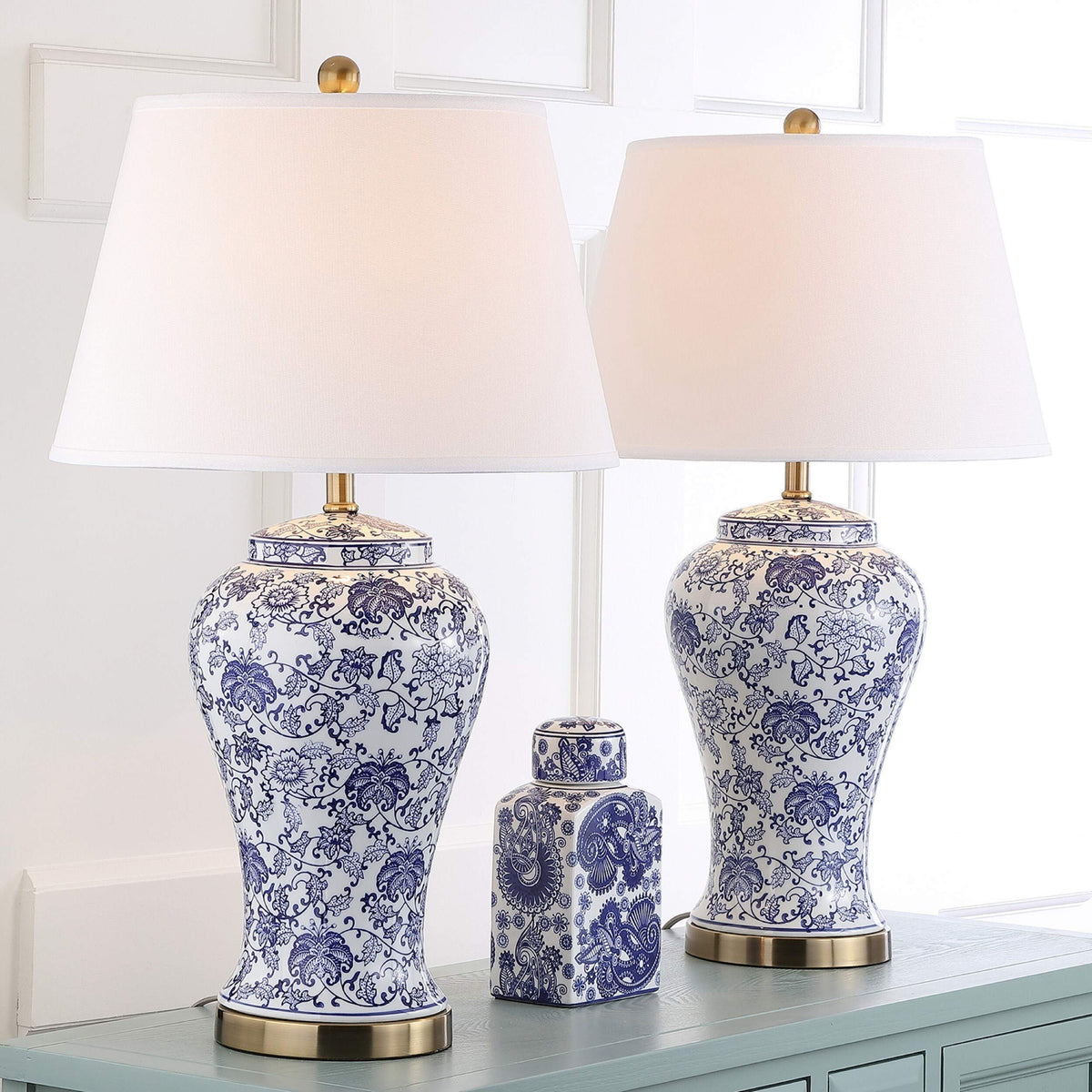 White Blue Ceramic Led Table Lamp Set of 2 M8514